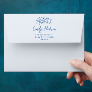Blue Hand Drawn Floral Whimsical Return Address Envelope