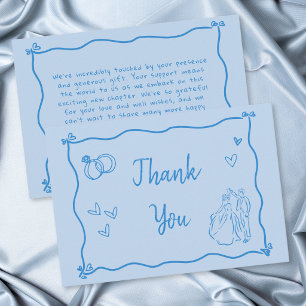 Blue Hand Drawn Heart Whimsical Modern Wedding Thank You Card