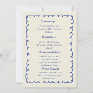 Blue hand drawn heart Whimsical Wedding details Invitation