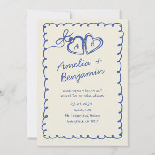 Blue hand drawn heart Whimsical Wedding  Invitati Invitation