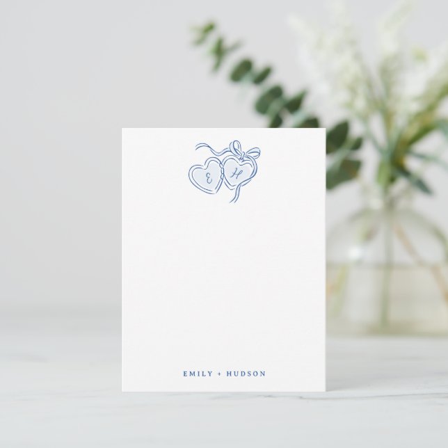 Blue Hand Drawn Hearts Monogram Personalised Card (Standing Front)