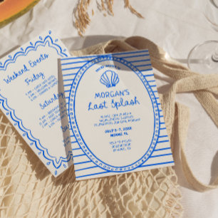 Blue Hand Drawn Last Splash Bachelorette Invitation