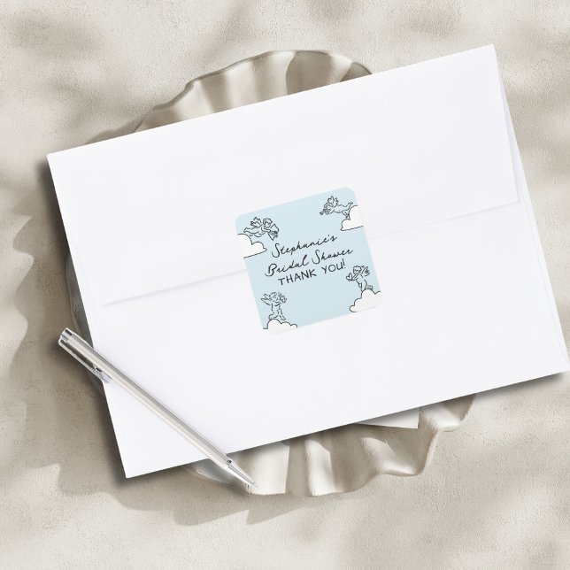 Blue Hand Drawn Match Made In Heaven Bridal Shower Square Sticker (Creator Uploaded)