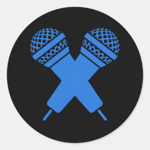 Blue hand drawn microphone dual double classic round sticker