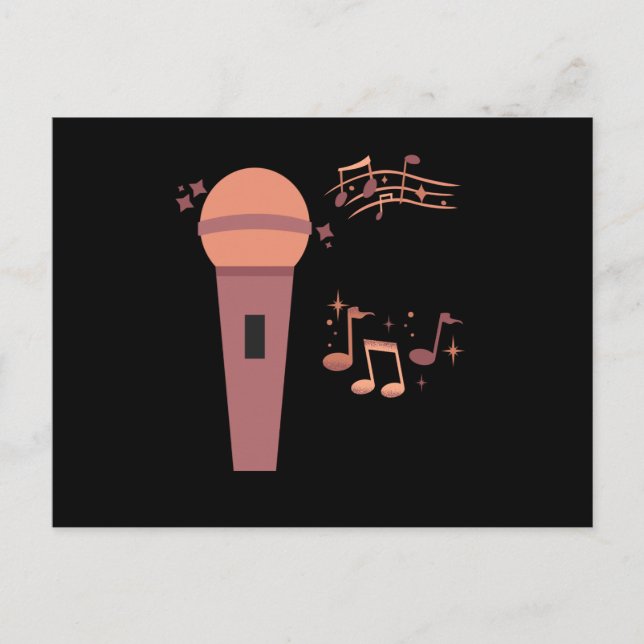 Blue hand drawn microphone musical notes postcard (Front)