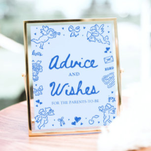 Blue Hand Drawn Modern Valentine Advice and Wishes Poster