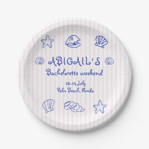 Blue hand drawn scribble sea shells bachelorette paper plate