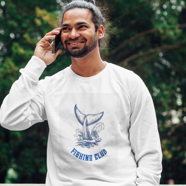 Blue Hand Drawn Sea Whale Fishing Club T-Shirt (Creator Uploaded)