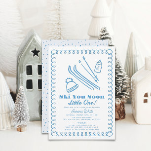 Blue Hand-Drawn Ski Boy Baby Shower Invitation