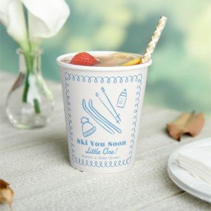 Blue Hand-Drawn Ski You Soon Boy Baby Shower Paper Cups