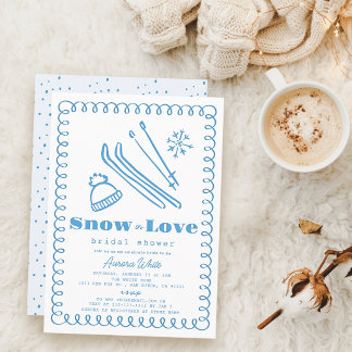 Blue Hand-Drawn Snow in Love Bridal Shower Invitation