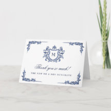 Blue Hand-Drawn Vintage Crest Monogram Wedding