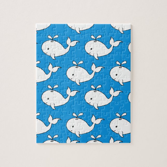 Blue Hand Drawn Whale Pattern Whale Cartoon Jigsaw Puzzle (Vertical)