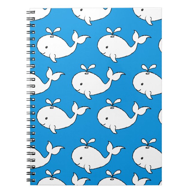 Blue Hand Drawn Whale Pattern Whale Cartoon Notebook (Front)