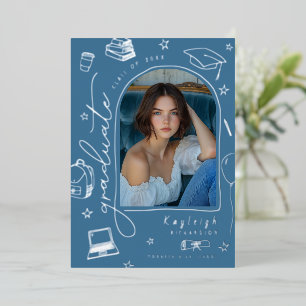 Blue Hand Drawn Whimsical Photo Graduation