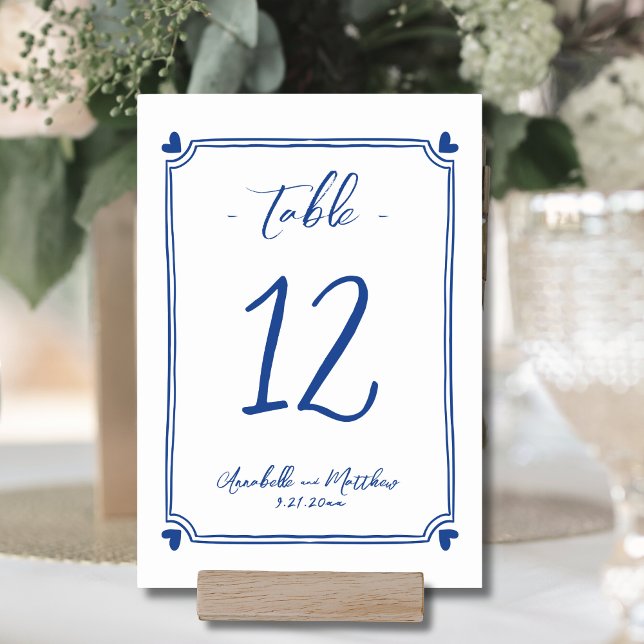 Blue Hand Drawn Whimsical Wedding Table Number (Blue Hand Drawn Whimsical Wedding Table Number)