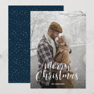 Blue Hand Lettered Snow Photo Christmas Cards