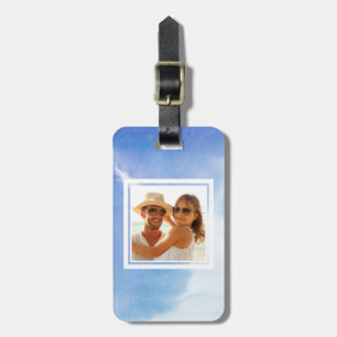 Blue Hand Painted Watercolor   Add your Name Luggage Tag