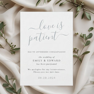 Blue Hand Script Wedding Postponement Announcement