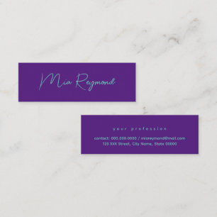 Blue Hand Sketched Name Purple Mini Business Card