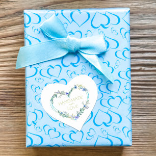 Blue Handmade with Love Quote Floral Heart Sticker