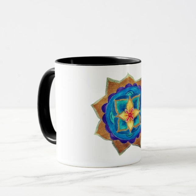 Blue handpainted mandala art Ringer Combo Mug (Front Left)