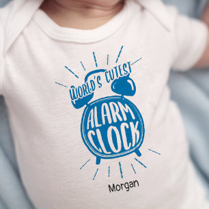 Blue Handrawn World's Cutest Alarm Clock Baby Bodysuit