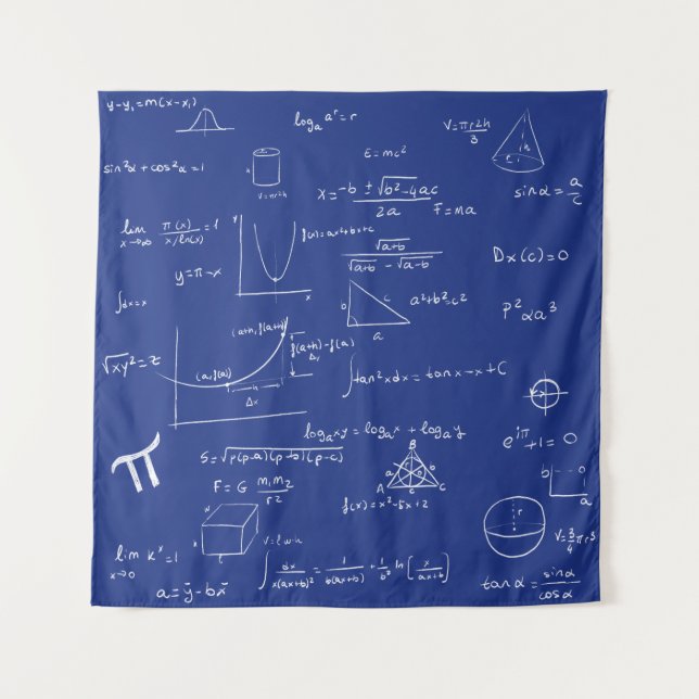 Blue Handwritten Math Formulas and Equations Tapestry (Front)