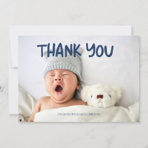 Blue Handwritten Photo Baby Shower Thank You   Card