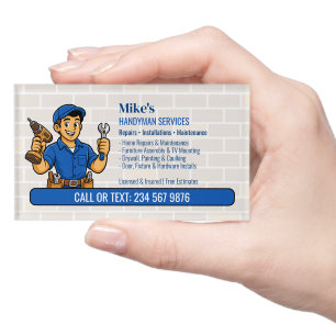 Blue Handyman Cartoon Belt QR Home Repair Name Tag