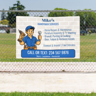 Blue Handyman Cartoon Man Home Repair services Banner