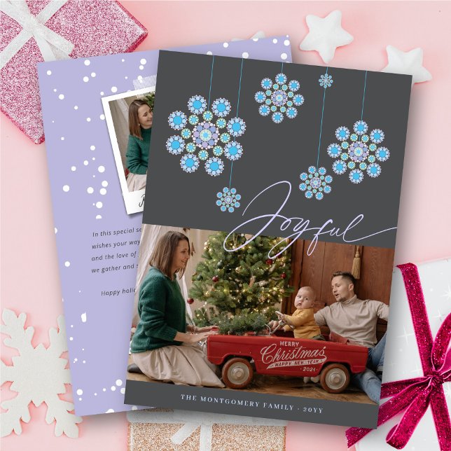 Blue Hanging Festive Ornaments Winter Wonderland Holiday Card (Creator Uploaded)