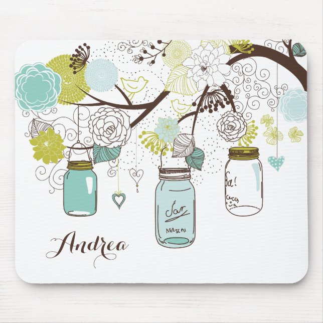 Blue Hanging Mason jars Floral Personalised Mouse Pad (Front)