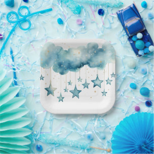 Blue hanging stars paper plate