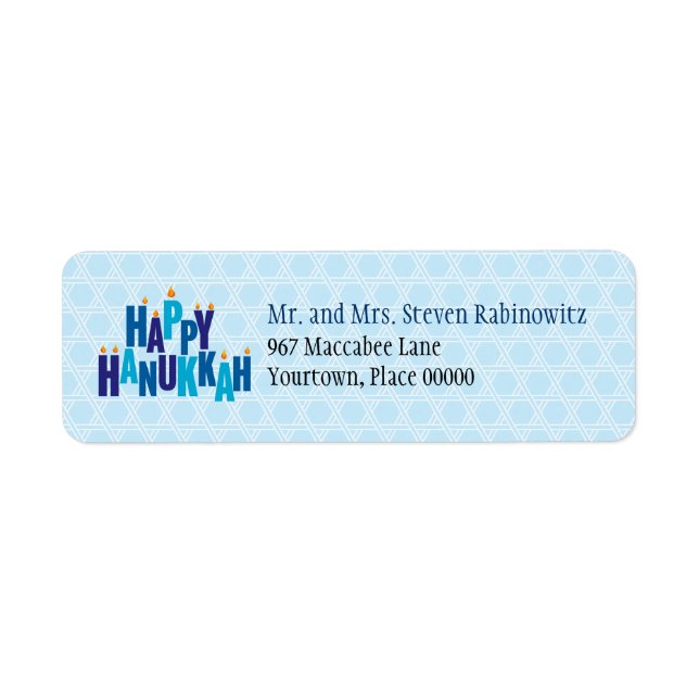 Blue Hanukkah Candle Lights Return Address Label (Front)