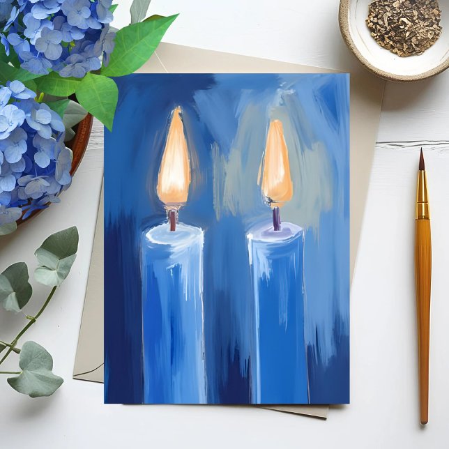 Blue Hanukkah Candles Holiday Postcard (Creator Uploaded)