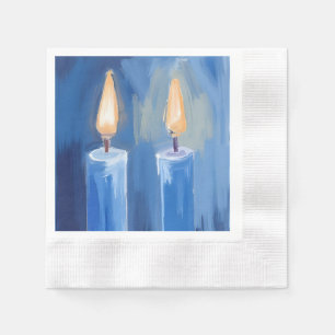 Blue Hanukkah Candles Watercolor Holiday Napkin
