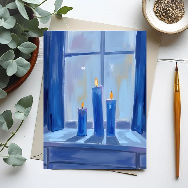 Blue Hanukkah Candles Watercolor Holiday Postcard (Creator Uploaded)