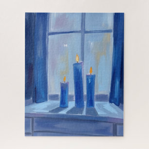 Blue Hanukkah Candles Watercolor Jigsaw Puzzle