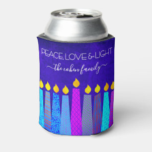 Blue Hanukkah Menorah Candle Peace Love Light Name Can Cooler