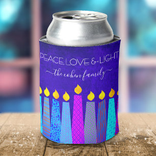 Blue Hanukkah Menorah Candle Peace Love Light Name Can Cooler