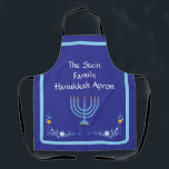 Blue HANUKKAH Menorah Customise  Apron<br><div class="desc">Personalise
Add your name and customise your Holiday Season message.
 I love painting and design! I hope you enjoy my artwork.</div>