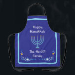 Blue HANUKKAH Menorah Customise NAME Apron<br><div class="desc">Personalise
Add your name and customise your Holiday Season message.
 I love painting and design! I hope you enjoy my artwork.</div>
