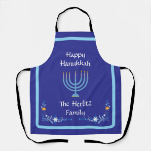 Blue HANUKKAH Menorah Customise NAME Apron