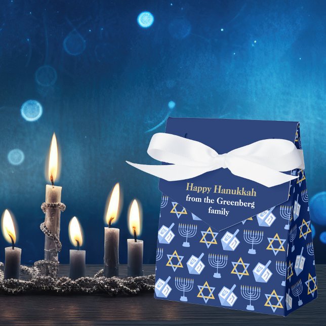 Blue Hanukkah Menorah Dreidel Cute Custom Party Favour Box (Creator Uploaded)