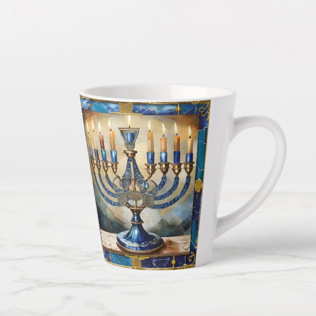 Blue Hanukkah Menorah Latte Mug (Right)
