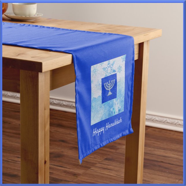 Blue Hanukkah Menorah Medium Table Runner (Creator Uploaded)