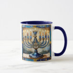 Blue Hanukkah Menorah Mug<br><div class="desc">You are viewing The Lee Hiller Photography Art and Designs Collection of Home and Office Decor,  Apparel,  Gifts and Collectibles. The Designs include Lee Hiller Photography and Mixed Media Digital Art Collection http://LeeHiller.com</div>