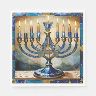 Blue Hanukkah Menorah Napkin