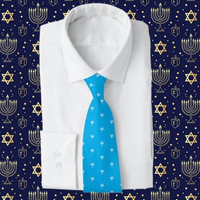 Blue Hanukkah Menorah Pattern  Tie (Creator Uploaded)
